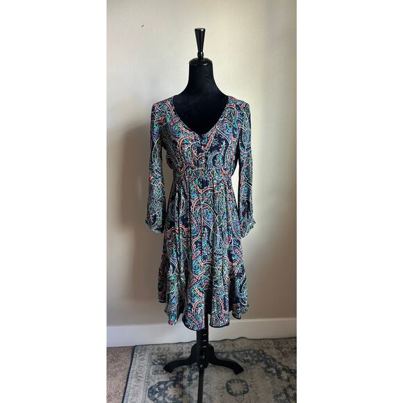 MAUVE by Anthropologie Women's Cut Blue Paisley Long Sleeve Midi Sleeve Size M - Picture 2 of 10